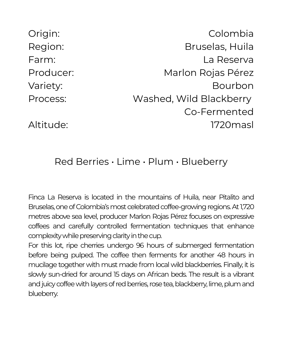 Colombia, La Reserva, Bourbon