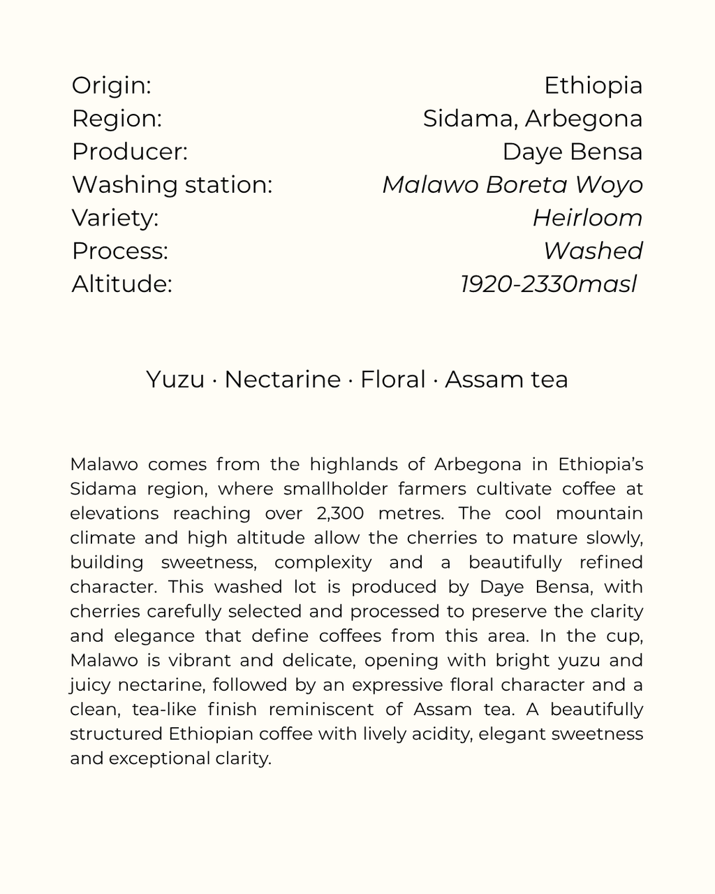 Ethiopia, Malawo, Heirloom