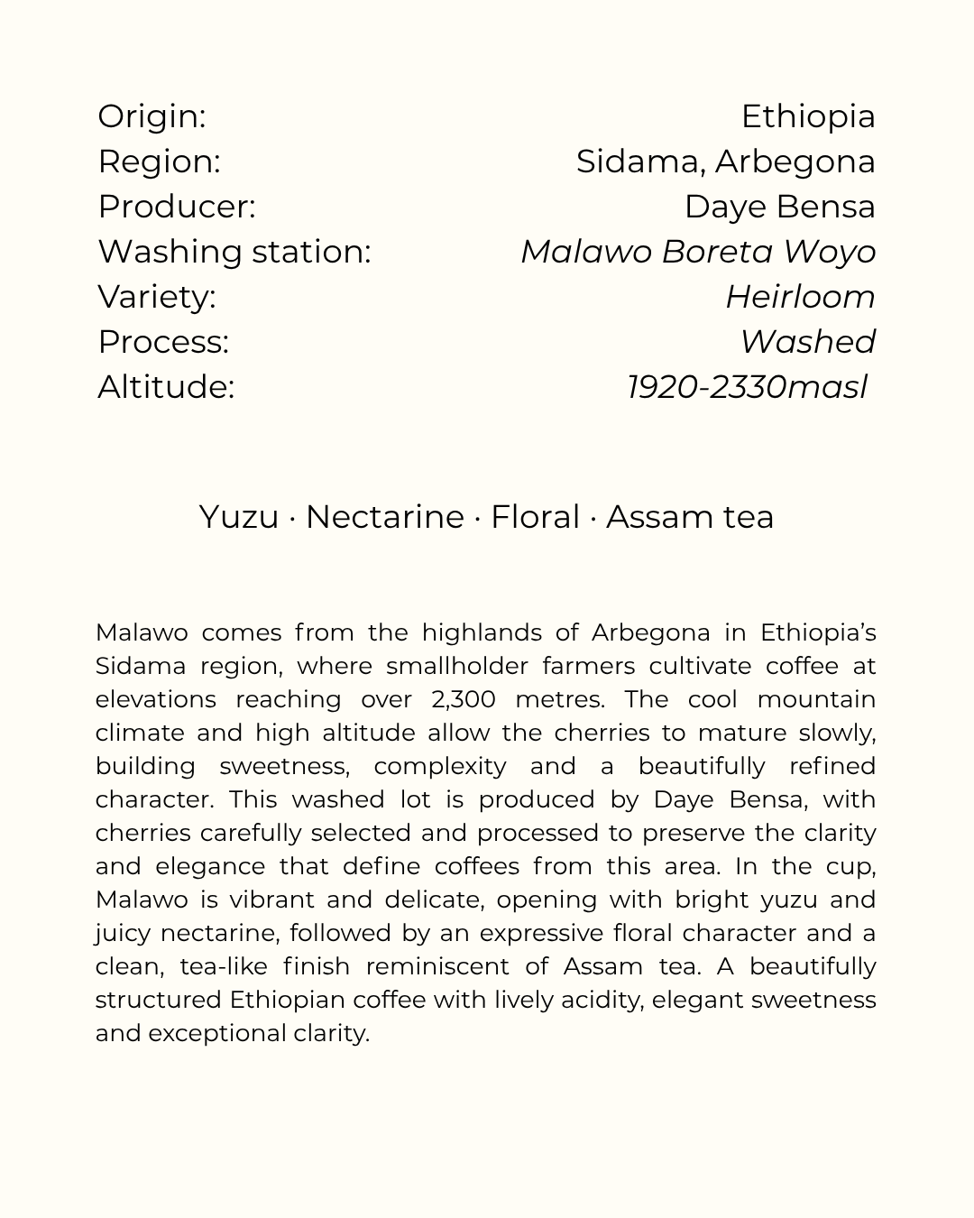 Ethiopia, Malawo, Heirloom