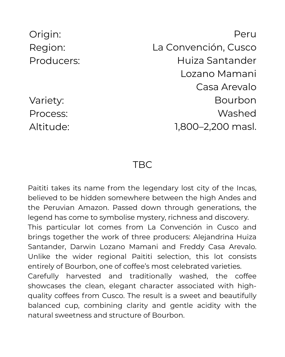 Peru, Paititi B2B