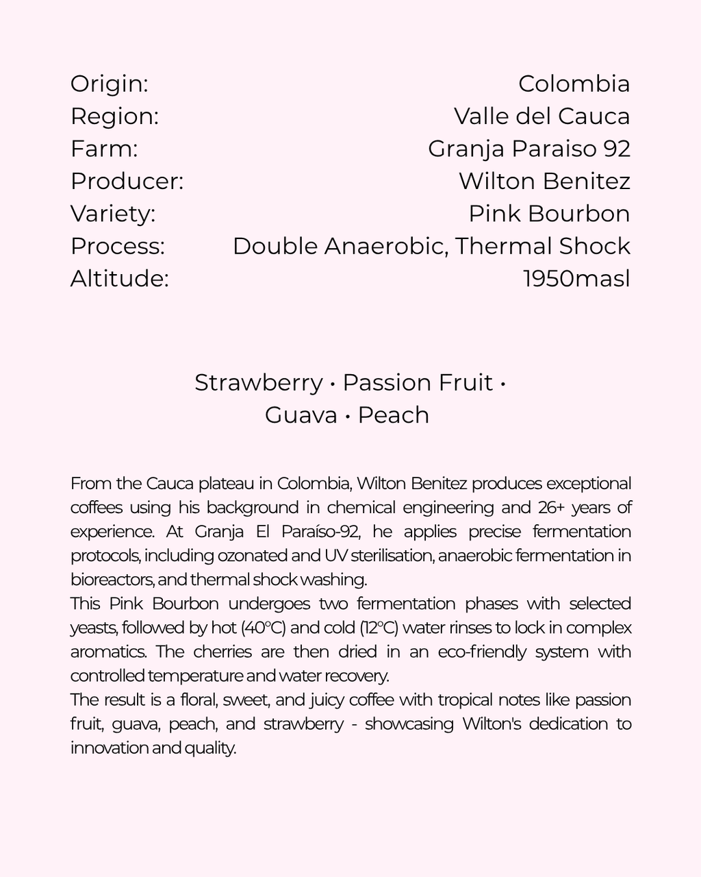 Colombia, Granja Paraiso 92, Pink Ballerina B2B